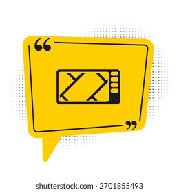 Dispositivo negro de GPS con el icono del mapa aislado en el fondo blanco. Símbolo amarillo de la burbuja del discurso. Ilustración vectorial