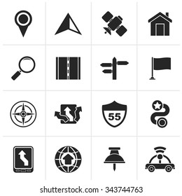 Black Gps, navigation and road icons - vector icon set