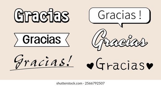 Black gracias lettering font vector illustration on white background for cover, brochure, business car