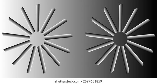 black gradient background, center focus object, motion effect, fan rotation, object rotation, magic, optical illusion
