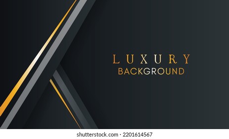 Black gradient background with gray color and luxury glittering gold lines with elegant sparkling light elements and background. Cover design templates