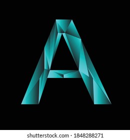 Black gradient background with polygonal blue letter A.