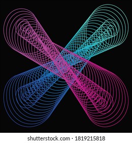 Black gradient background. Spirals with a transition from purple to blue.
