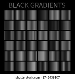 Black Gradient Background Vector. Silver Black Metallic, Chrome, Aluminium, Platinum, Steel, Iron Metal Foil Texture Vector Gradient Templates