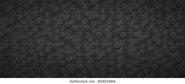 Black gradient hexagons background. Honeycomb tracery gird in abstract texture in monochrome vector fiber