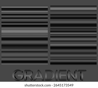 black gradient. Metallic silver black, chrome, aluminum, platinum, steel, iron metal sheet texture vector gradient templates.
