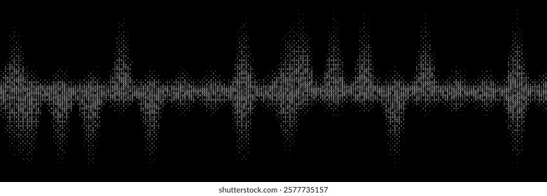 Black gradient sine wave from binary code. Halftone gradation texture with white ones and zeros. Digital system language. Abstract coding bg on computer