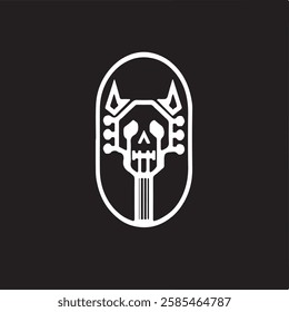 black gradient skull guitar logo, black gradient skull guitar logo with white background, illustration, vector, logo
