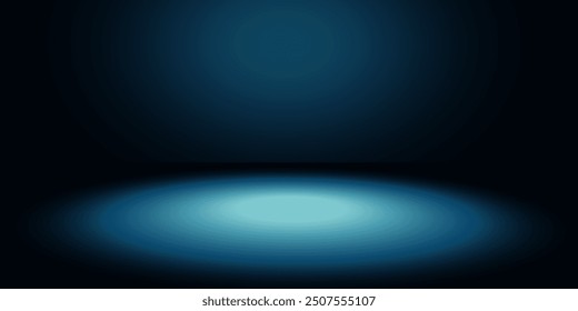 Black gradient studio dark background glowing light floor and wall flat surface, empty room interior for displaying merchandise in night tone with shiny for car, motorcycle, modern technology.