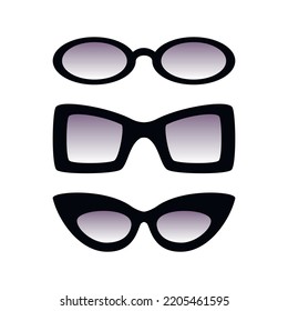 Black gradient sunglasses vector set. Hand drawn graphic icon isolated on white. Flat minimal illustration.