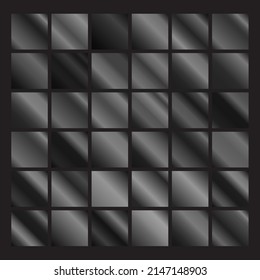 Black gradients vector set. Metal dark backgrounds design. Black gradient swatches for backgrounds, covers, web, banner, ribbon, coin, label, flyer, card etc. Vector template EPS10