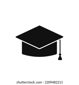 Black graduate cap icon. Tassel cap of graduated college and university student with successful academic vector degree