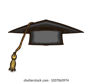 Black graduate cap  isolated on white background. Alumnus hat vector illustration collection in sketch style