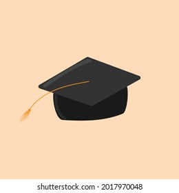 Black graduate cap with tassel on light background. Alumni. University. Vector illustration