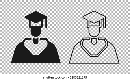 Black Graduate and graduation cap icon isolated on transparent background.  Vector