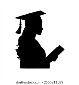 Black Graduate student silhouette vector illustration on white background