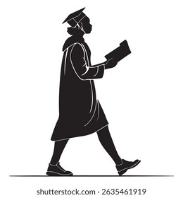 Black Graduate student silhouette vector illustration on white background
