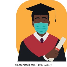 Black graduated student with certificate on yellow background
