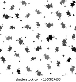 Black Graduation cap and book icon isolated seamless pattern on white background.  Vector Illustration