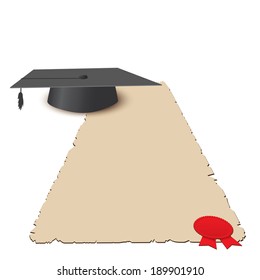 Black graduation cap with degree Isolated on white