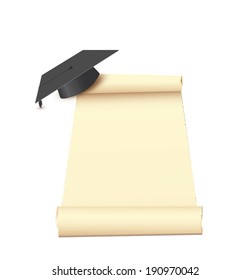 Black graduation cap with degree Isolated on white