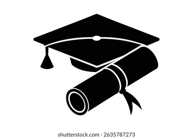 Black graduation cap and diploma silhouette vector for printable graphics