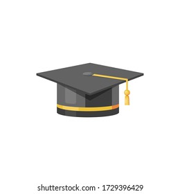 Black graduation cap in a flat design. Student cap on an isolated white background. Education Icon. Vector stock illustration.