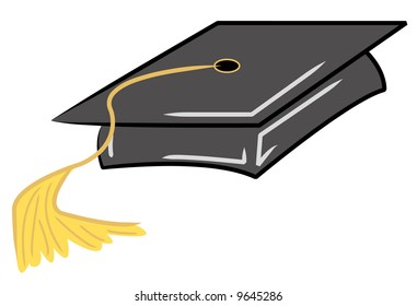 black graduation cap with gold tassel - vector