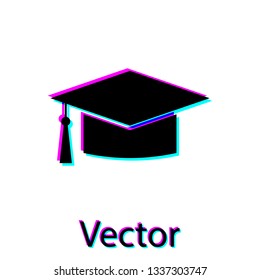 Black Graduation cap icon isolated on white background. Graduation hat with tassel icon. Vector Illustration