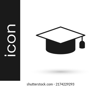 Black Graduation cap icon isolated on white background. Graduation hat with tassel icon.  Vector