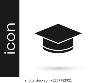 Black Graduation cap icon isolated on white background. Graduation hat with tassel icon.  Vector