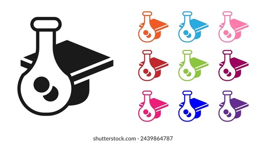 Black Graduation cap icon isolated on white background. Graduation hat with tassel icon. Set icons colorful. Vector