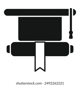 Black graduation cap icon isolated on white background with tassel. Symbolizing academic achievement. Education. And success in university or college. In a simple and elegant flat design