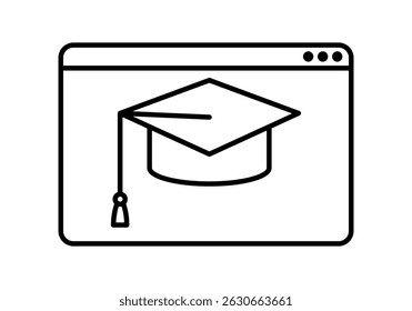 Black graduation cap icon in online course window