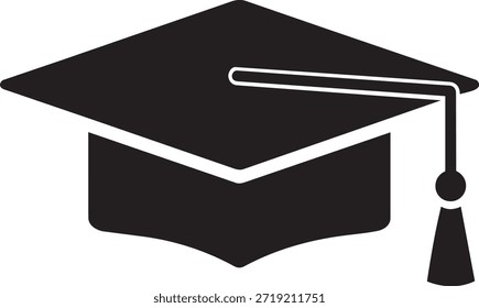 ícone de tampa de graduação preto com tassel isolado no fundo branco símbolo de realização de educação e grau universitário