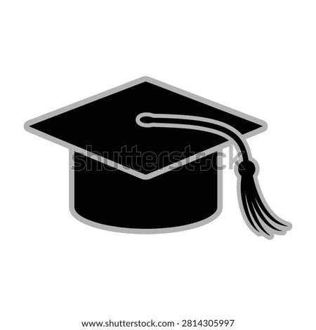 A black graduation cap icon with a tassel, symbolising academic success, university completion, degree attainment, learning, scholarship, and educational milestones.