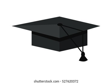 Black graduation cap. Mortar board. Education symbol. Graduation cap symbol. Graduation cap icon. Academic cap. Isolated object in flat design on white background. Vector illustration.