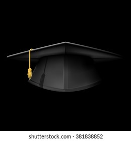 Black graduation cap - mortarboard hat on black background