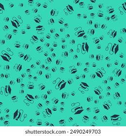Black Graduation cap with mouse icon isolated seamless pattern on green background. World education symbol. Online learning or e-learning concept.  Vector