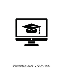 Black graduation cap on a computer screen monitor education learning