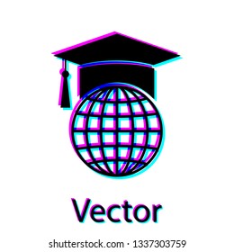 Black Graduation cap on globe icon isolated on white background. World education symbol. Online learning or e-learning concept. Vector Illustration