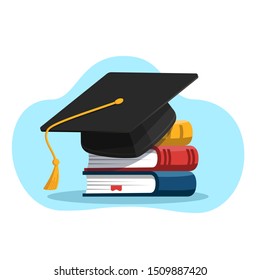 Black Graduation Cap On Stack Books Stock Vector (Royalty Free ...