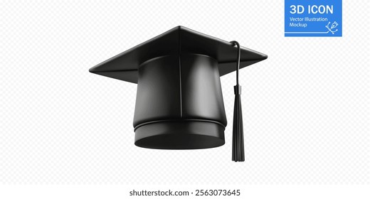 A black graduation cap with a prominent tassel is centered against a blank background, symbolizing academic achievement and the celebration of graduation milestones.