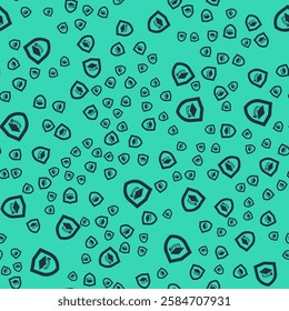 Black Graduation cap with shield icon isolated seamless pattern on green background. Insurance concept. Security, safety, protection, protect concept.  Vector