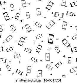 Black Graduation cap and smartphone icon. Online learning or e-learning concept icon isolated seamless pattern on white background.  Vector Illustration