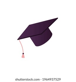 Black graduation cap with tassel flat icon on white background vector illustration