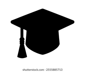 Black graduation cap vector silhouette illustration design on white background.