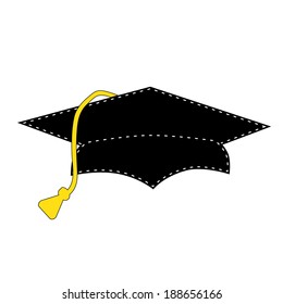 Black graduation cap with white stitching, scrapbooking element, vector format