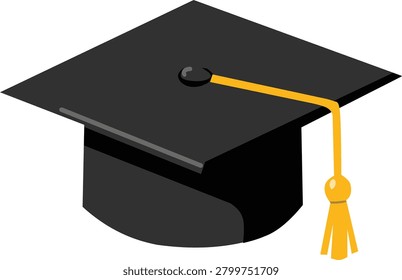 A black graduation cap with a yellow tassel