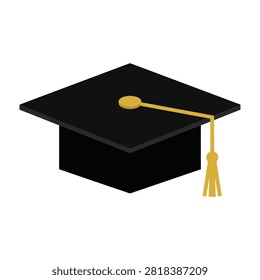 A black graduation cap with a yellow tassel and cord on a plain white background representing education and accomplishment